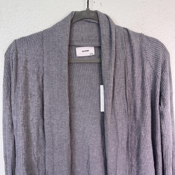 Joah Brown Cardigan Womens One Size Gray Ribbed Open Front Drape Sweater - Picture 2 of 8